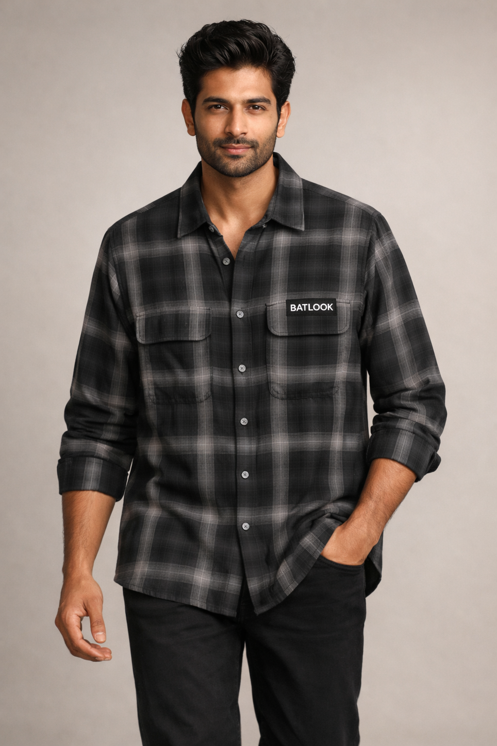 Black & Grey Checked Casual Shirt
