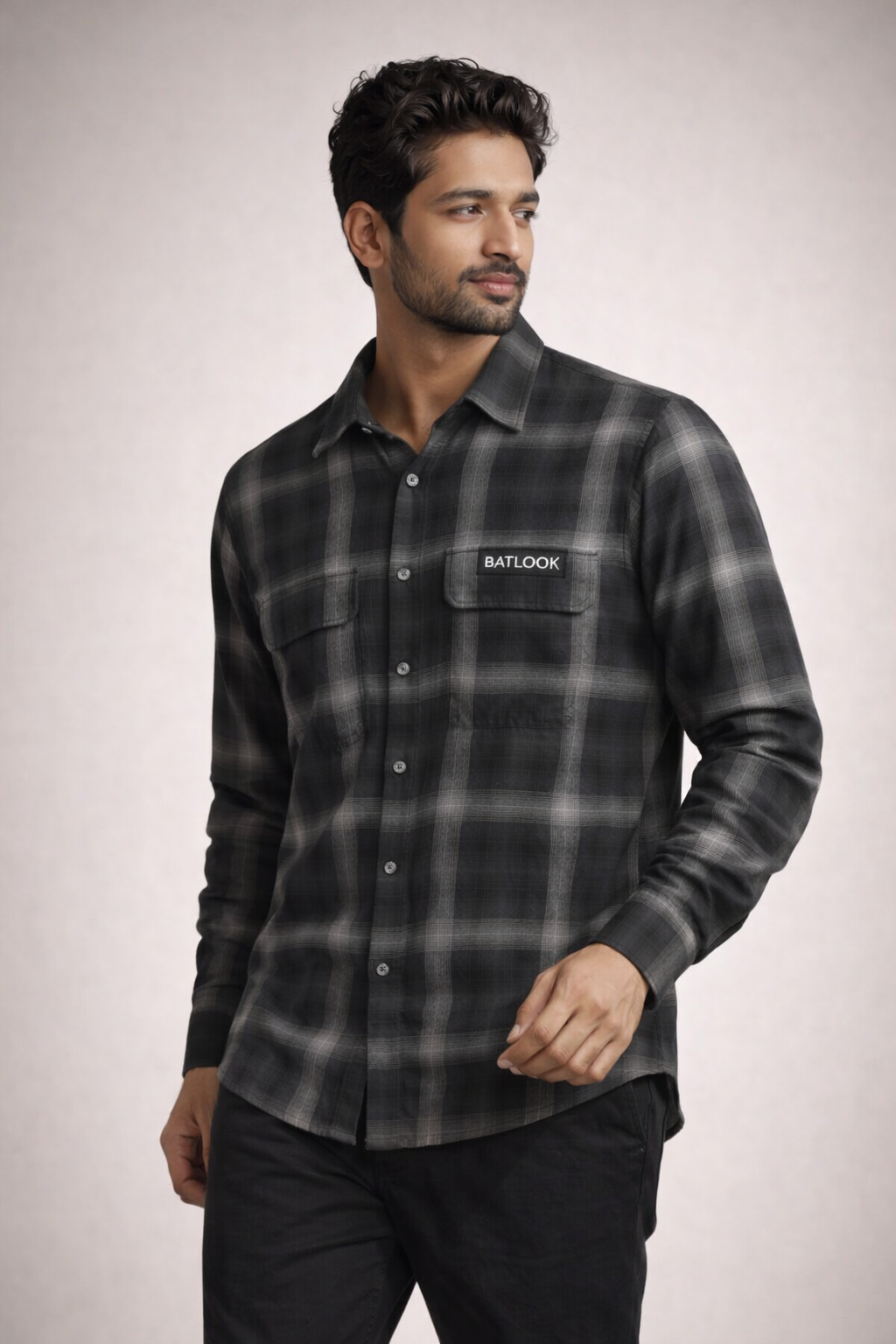 Black & Grey Checked Casual Shirt