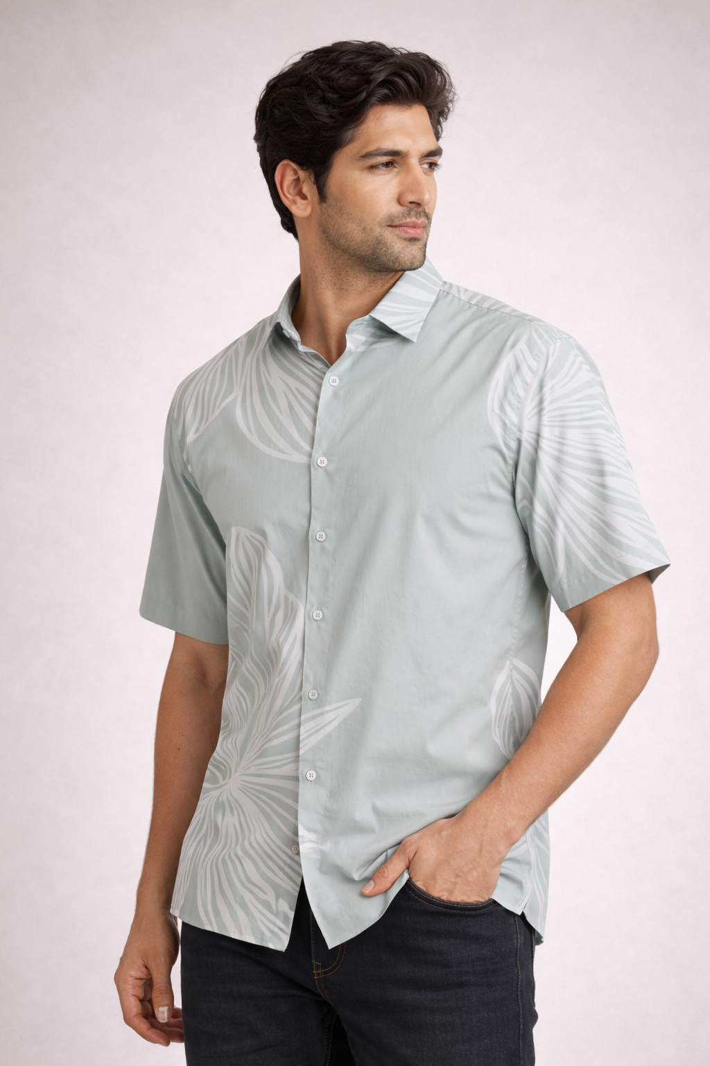 slim fit dress slacks Men's Sage Green Printed Casual Short Sleeve Shirt – BATLOOK