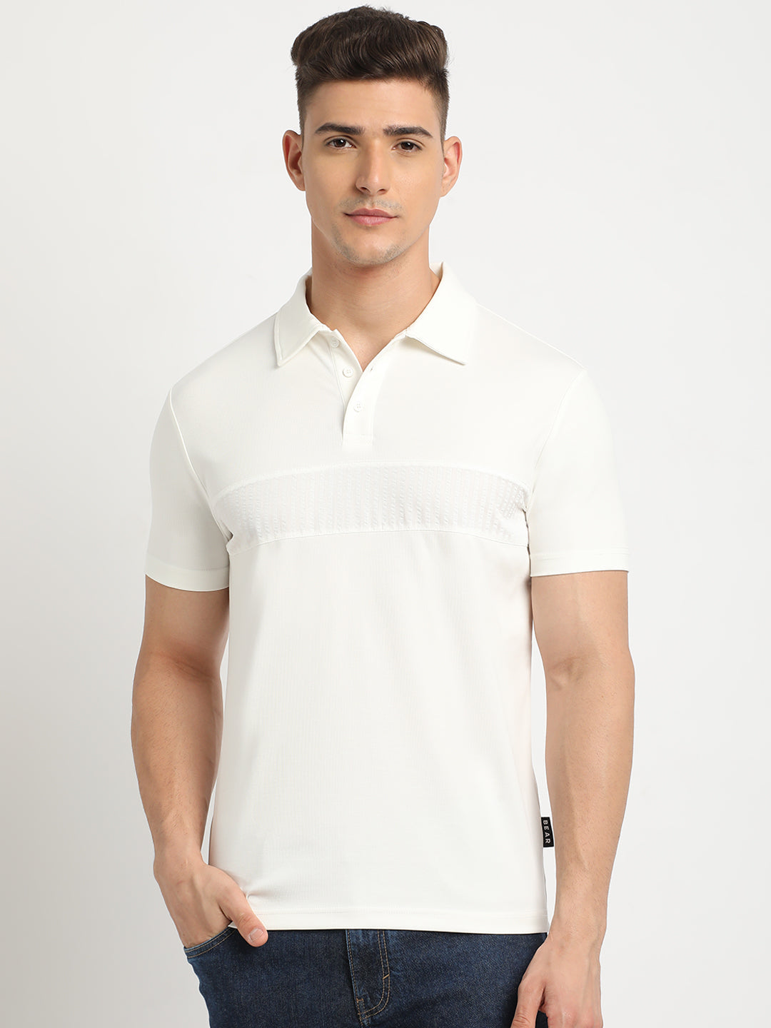 Men White Solid Slim Fit Polo Neck T-Shirt